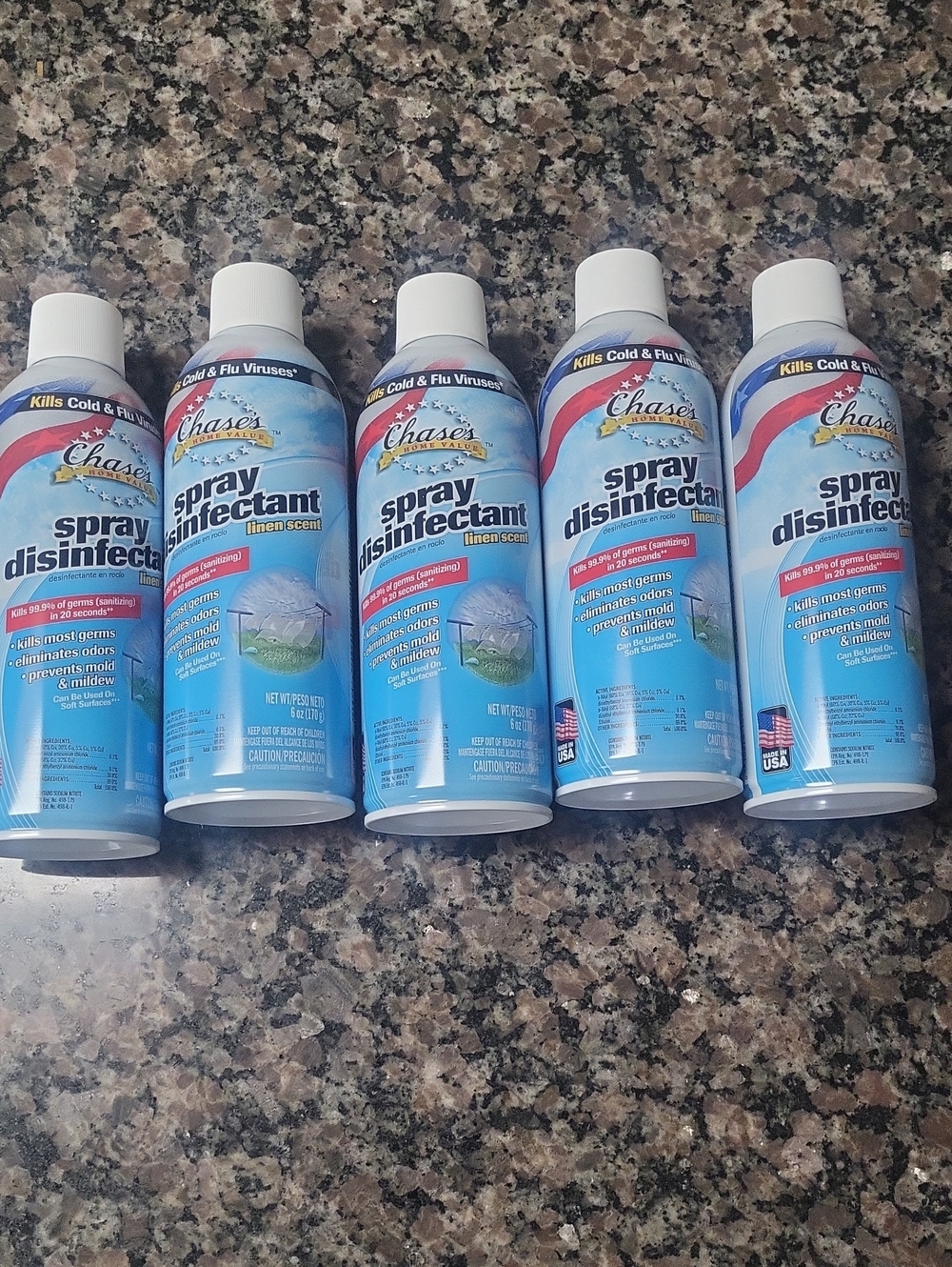 Lot of 5 Chase's Spray Disinfectant Linen Scent  each 6 oz NWT smells great!